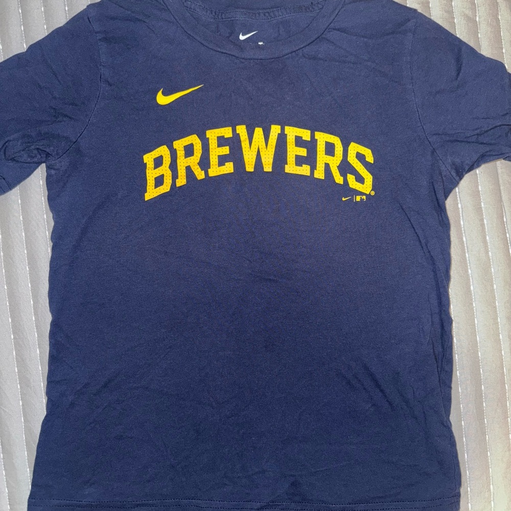 Nike Navy and Yellow Brewers Tee